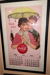Vintage Original 1957 Coca Cola Coke Pinup Girl Art Calendar FRAMED - Picture 1 of 1