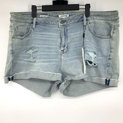 Pantalones cortos de mezclilla Vigoss para mujer Plus 24 Marley tiro medio azul desgastado con puños nuevos con etiquetas Foto 1 de 4