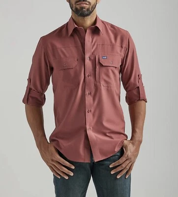 Wangler Men Performance Button Long Sleeve Solid Shirt Red Size Medium - Image 1 of 4