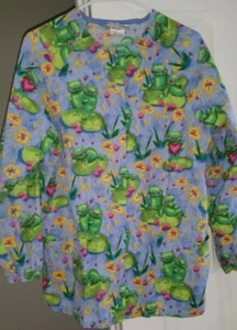 White Swan Womens Scrub Shirt Top Blouse Size M Medium Frog Lilly Pads - Picture 1 of 4