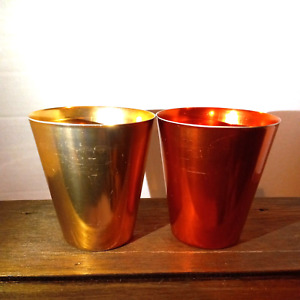 Vintage Bascal Set Of 2 Yellow and Red Aluminum Drinking Cups Tumblers 8 oz