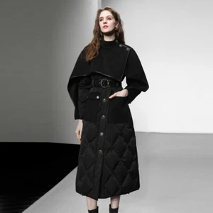 Winter New Stand Up Collar Splicing Slim Waist Single Breasted Long Down Jacket - Picture 1 of 20