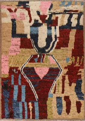 Abstract Berber Moroccan Wool Hand-knotted Rug 8x10 Kid's Room Carpet - Image 1 of 4