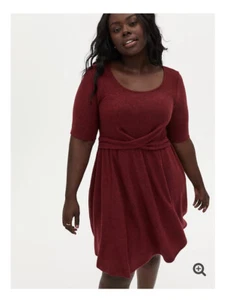 NWT TORRID Super Soft Plush Dark RED Wrap Waist SKATER DRESS Size 00 Plus M/L 10 - Picture 1 of 6