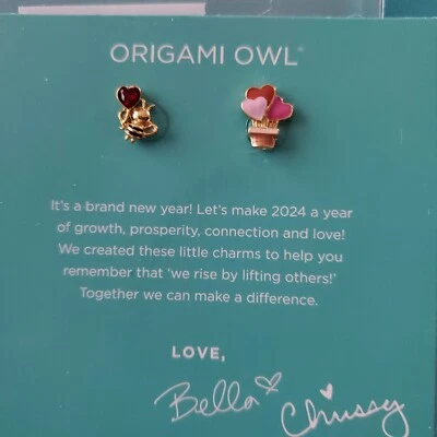Origami Owl JAN 2024 COLLECTOR’S CLUB Floating Charms HEART BEE/HOT AIR BALLOON! - Image 1 of 4
