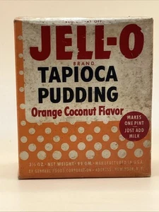 1950’s Jello Tapioca Pudding Box Orange Coconut Flavor Vintage Unopened Jell-O - Bild 1 von 6