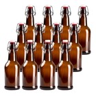 16oz Amber Glass Beer Bottles for Home Brewing - 12 Pack with Flip Caps - Family