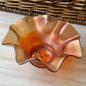 Carnival Glass Sweet Bowl Round Scalloped Fluted Wavey Edge Orange Amber - Picture 1 of 8