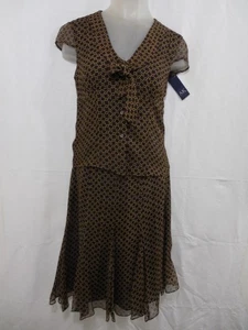 Vestido Anne Klein 100 % seda para mujer 2 piezas 4 marrón funda blusa falda fiesta noche - Imagen 1 de 11