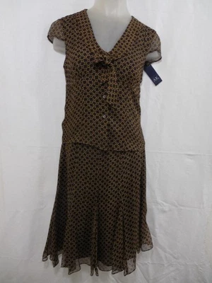 Vestido Anne Klein 100 % seda para mujer 2 piezas 4 marrón funda blusa falda fiesta noche Foto 1 de 4