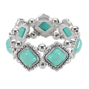 Pulsera elástica turquesa cuadrada con cuentas bohemia, azul - Imagen 1 de 6