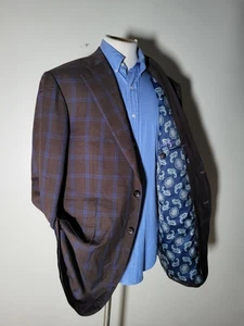 Blazer chaqueta abrigo deportivo 46R cirujano a medida marrón azul a cuadros 4 estaciones - Imagen 1 de 14