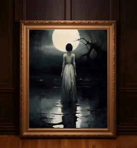 Into The Lake Dark Academia Print, Moody Victorian Wall Art, Cottagecore, Gothic - Picture 1 of 5