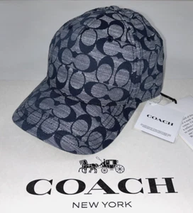 COACH Size XS/S Baseball Hat Chambray Jacquard SIG C Leather Strap NEW - Picture 1 of 6