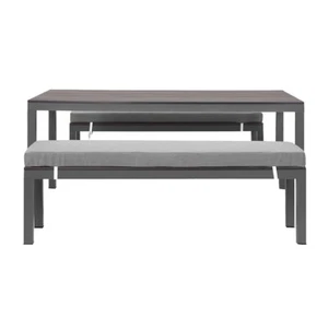 NEW 3PC Charcoal Aluminium Outdoor Garden Bench Dining Table Set with Cushion - Picture 1 of 9