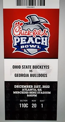 2022 Chick-fil-A PEACH BOWL Replica 12/31 Ticket Stub - OHIO STATE vs GEORGIA - Image 1 of 2