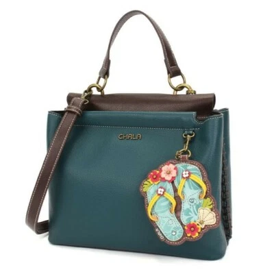 NEW Chala Satchel Crossbody Tote Turquoise Blue Pleather FLIP FLOPS Beach Ocean - Image 1 of 4