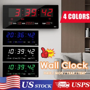 Large Screen Digital Wall Clock LED Display Desk Time Temperature Calendar Date - Picture 1 of 16