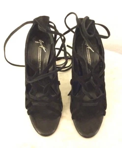 GIUSEPPE ZANOTTI FOR VICINI Black Suede Lace Strap Heels. Wm Sz 38 1/2 M. Italy. - Picture 1 of 12