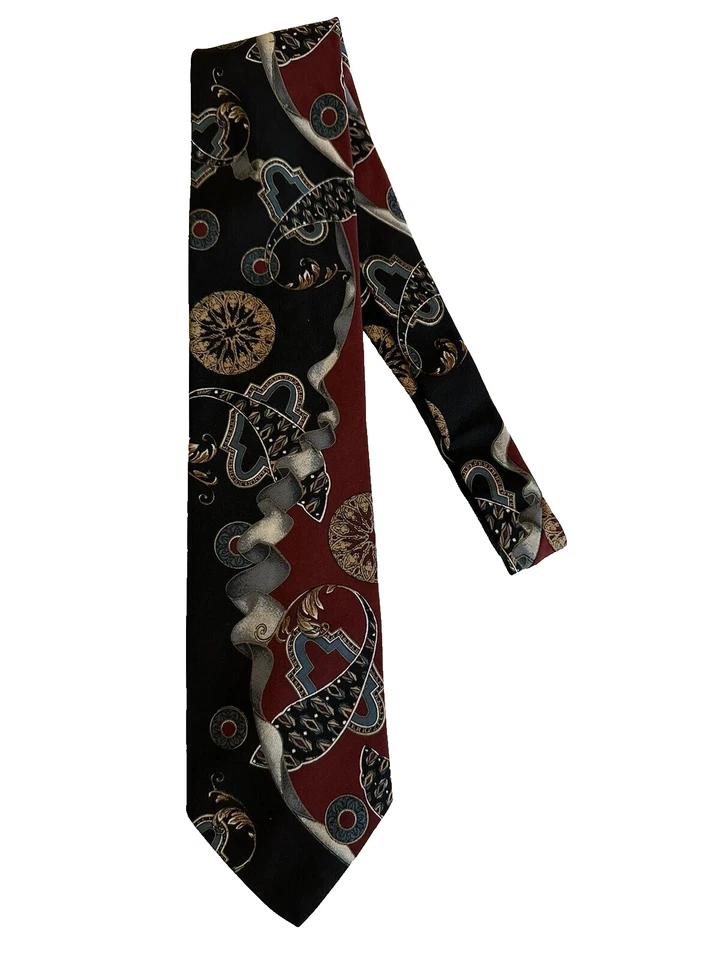 CORBATA VINTAGE PURITANA EDICIÓN ESPECIAL NEGRA ABSTRACTA FLORAL MARRÓN BEIGE Foto 1 de 4