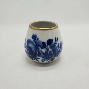 Véritable vase miniature cobalt bordure dorée motif rose bleu... - Photo 1/7