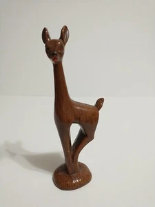 Escultura de ciervo de madera de mediados de siglo talla ojos de estrás rojo ITALIA vintage #702 - Imagen 1 de 23