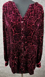 Sundance Top Blusa Donna Piccola Borgogna Velluto Burnout Floreale Stravagante Boho - Foto 1 di 13