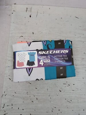 Paquete de 4 camisetas y pantalones cortos activos de algodón para niñas Skecher's talla 3T W6 Foto 1 de 4