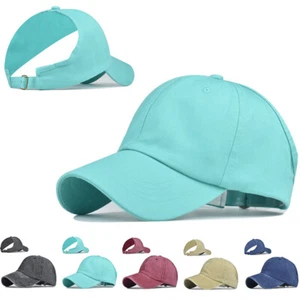 Women Ponytail Hat Half Top Baseball Ball Cap Adjustable Stonewash Cotton HOT - Picture 1 of 18
