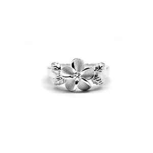 Anillo de plumería de hibisco hawaiano de plata esterlina 925 CZ banda de hojas brillantes individuales - Imagen 1 de 3