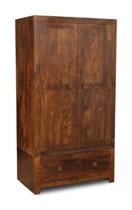 SOLID MANGO WOOD DAKOTA DOUBLE WARDROBE NEW INDIAN FURNITURE (66N) - Picture 1 of 4