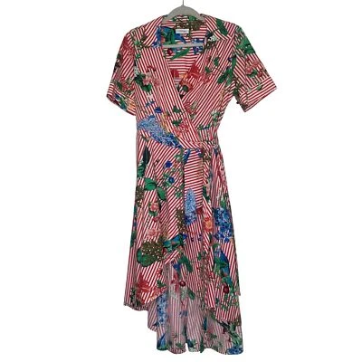 Calvin Klein надежном платье женщин размер 12 красный в полоску цветочный хлопок высоты низкий $118 - Изображение 1 из 4