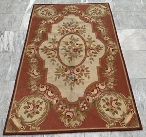 3x5 Vintage Handwoven French Style Aubusson Rug Needle Point Chain Stitch Rug - Picture 1 of 9