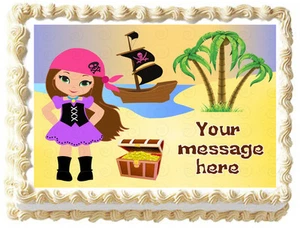 PIRATE GIRL ISLAND Image Edible cake topper - Picture 1 of 11