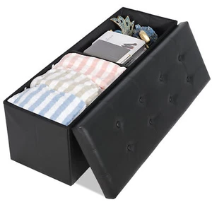 Folding Storage Ottoman Bench Fireproof Storage Chest Foot Rest Stool 660lbs - Picture 1 of 24