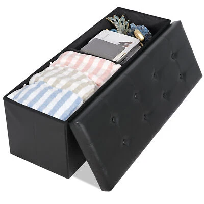 Folding Storage Ottoman Bench Fireproof Storage Chest Foot Rest Stool 660lbs - Image 1 of 4