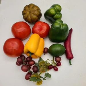 10 Vintage Artificial Fake Faux Fruit Vegetables Peppers Tomatoes Grapes - Picture 1 of 6