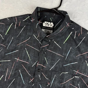 RSVLTS Star Wars Camisa Hombre XL Negro Sables de Luz Manga Corta Botón Rendimiento - Imagen 1 de 8