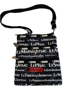 LeSportsac Essentials Crossbody Bag Purse Black White Words Phrases Logo Pockets - Picture 1 of 14