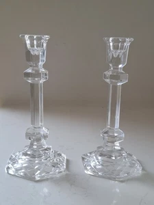 Pair Of Crystal Glass Candlestick Holders 8" Vintage Christmas Table Decor - Picture 1 of 22