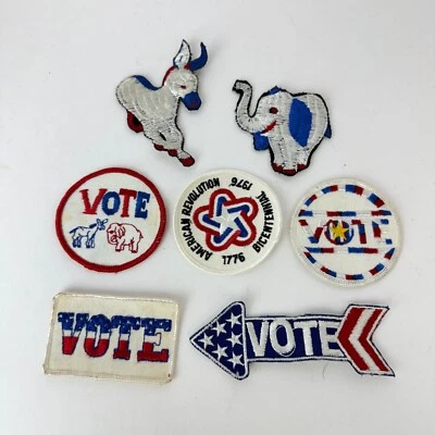 Vintage 70s Embroidered Patch LOT OF 10 Vote! Politics RWB Sew-Ons Novelty USA - Image 1 of 4
