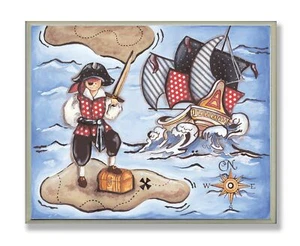 The Kids Room by Stupell Pirate On A Deserted Island Rectangle Wall Plaque, 1... - Picture 1 of 4