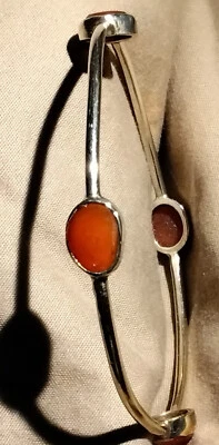 Brazalete-Plateado con oro, 4 facetas, bisel, piedras de cornalina, abierto en bac Foto 1 de 4