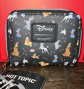 NWT LOUNGEFLY DISNEY DOGS ZIP AROUND WALLET BLACK LADY TRAMP DALMATIANS RARE - Picture 1 of 3