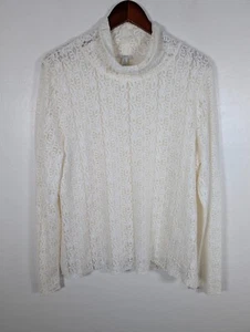 J. Jill Blouse Women's XL Beige Lace Lined Mock Neck Stretch Top Long Sleeve - Picture 1 of 9