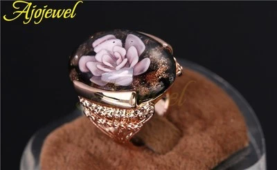  Big Beautiful Cocktail Lady's Ring Murano Glass Rose Gold Plated, Size 7,8,9,10 - Image 1 of 4