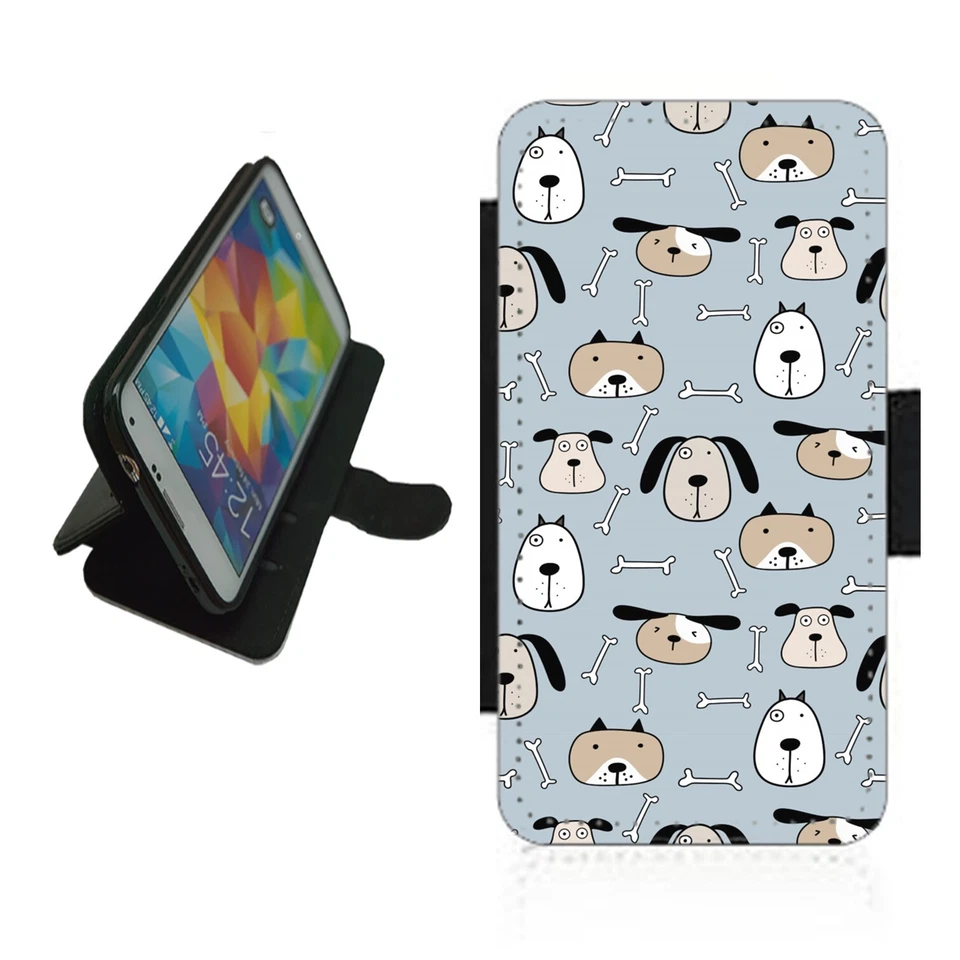 Dog pattern Phone Case Wallet flip cover novelty fun picture DOG2 and bones - Image 1 of 3