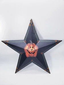 Metal Barn Star Halloween Pumpkin Hand Painted Indoor Hanging Wall Decor Star  - Picture 1 of 11