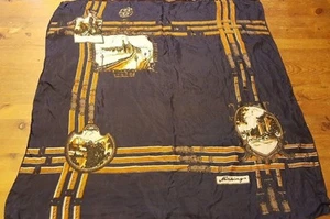 Vintage, NANKING, Chinese, Navy Blue, Silk, Scenery Theme, 1940s Scarf (27"x29") - Picture 1 of 11