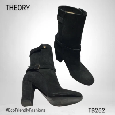 Theory Jodhpur Mujer Negro Hebilla Tobillo Puntera Almendra Tacón Bloque Botas Talla EU37.5 Foto 1 de 4